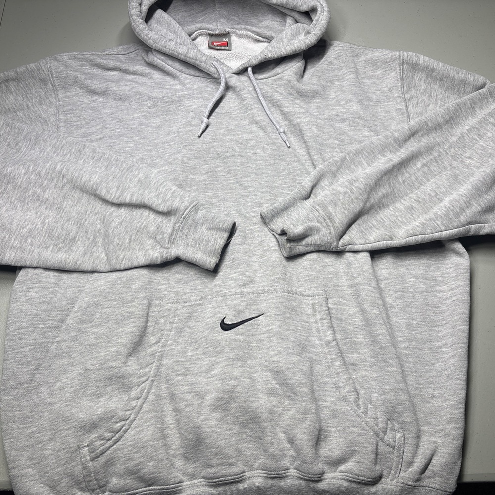 Vintage 90s Nike Pocket Center Swoosh Hoodie Size M Gray Pullover